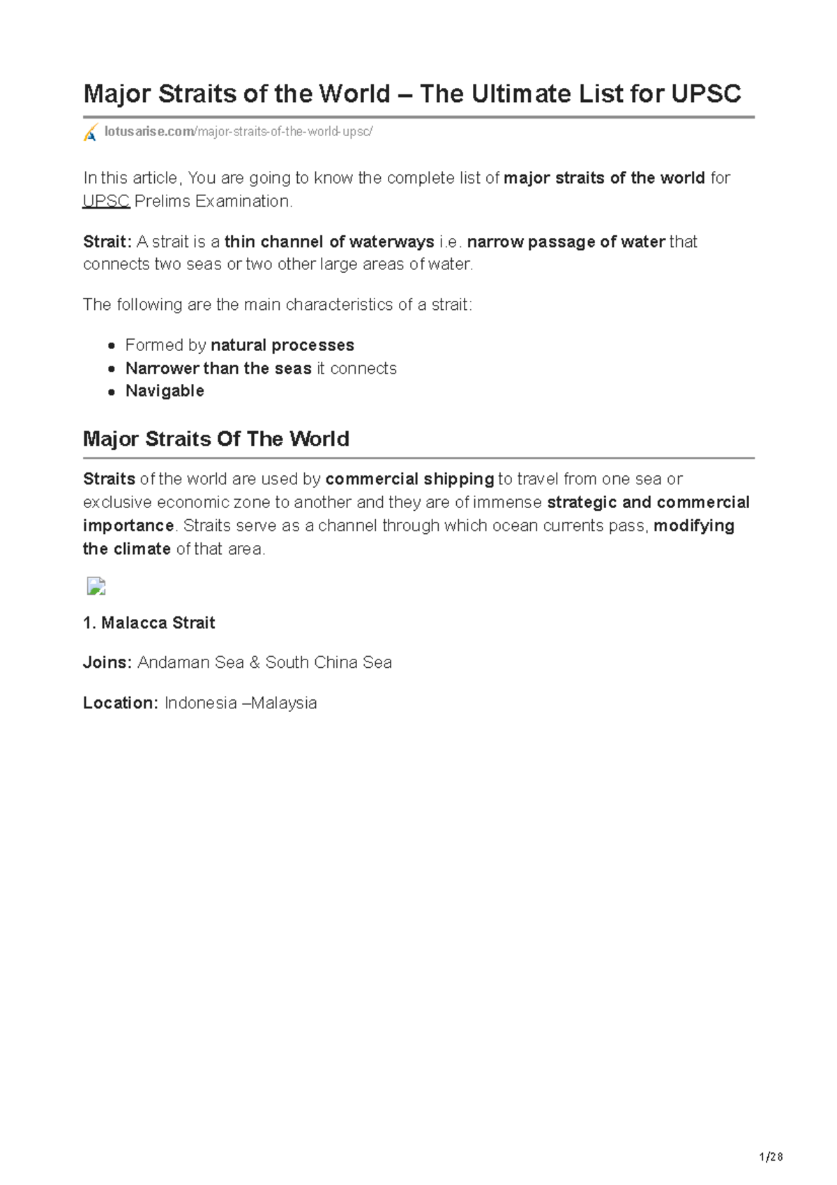 Major Straits of the World: Comprehensive Guide for UPSC Prelims - Studocu