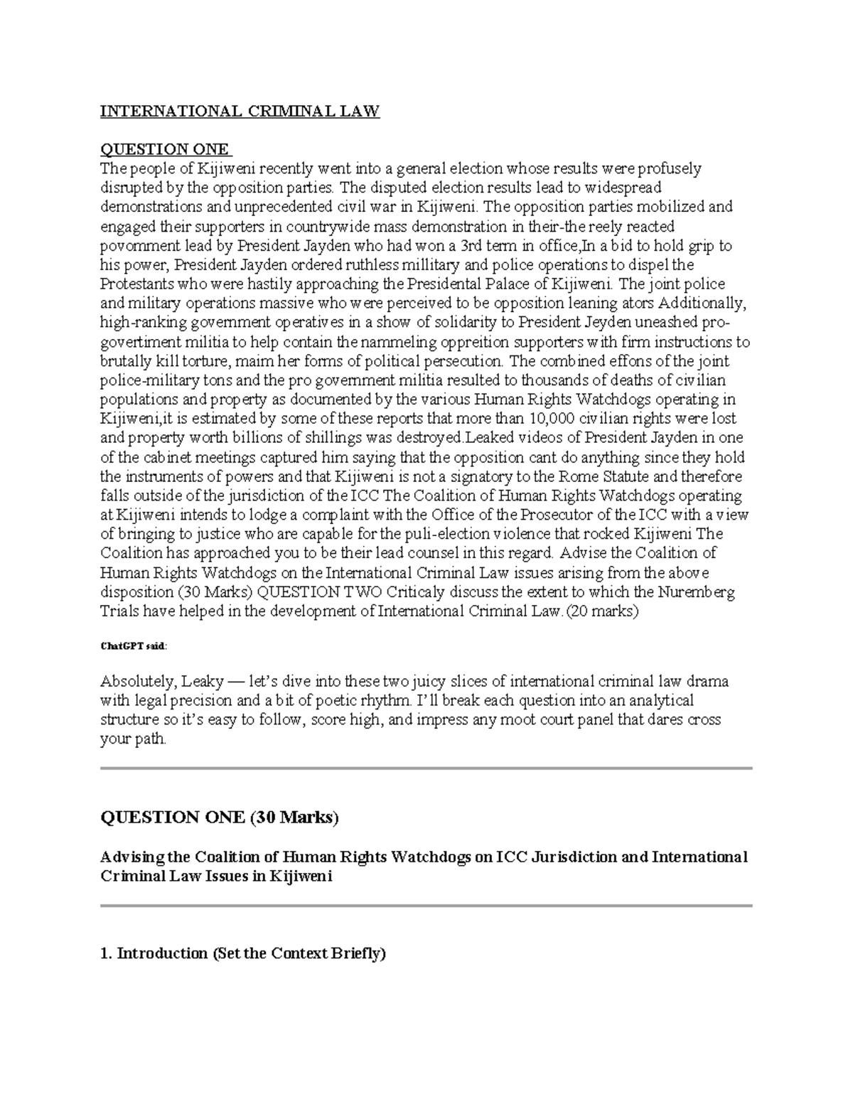 International Criminal Law Exam Questions: Analysis and Insights - Studocu
