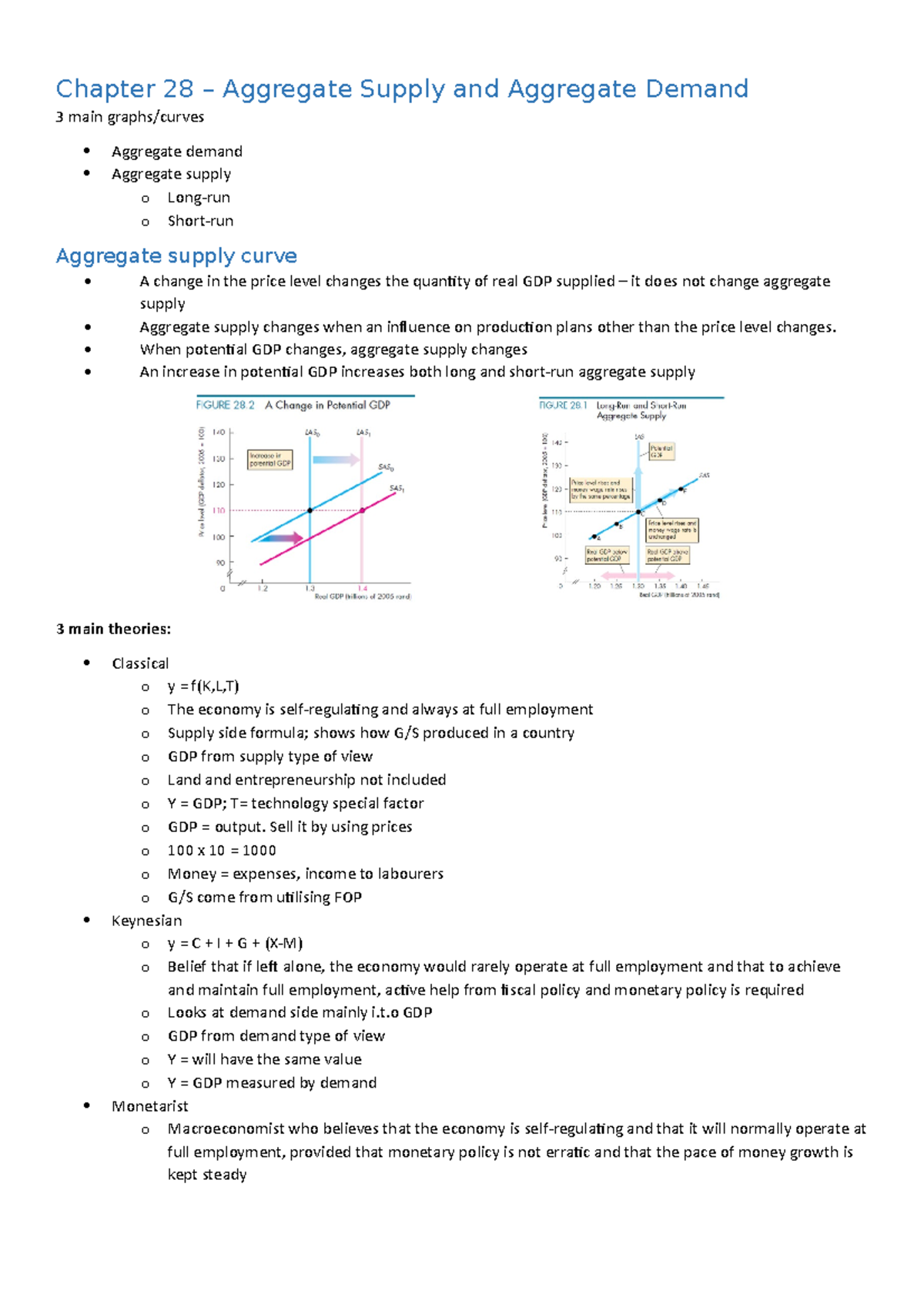 Chapter 28 - Summary Economics - Chapter 28 Aggregate Supply and ...