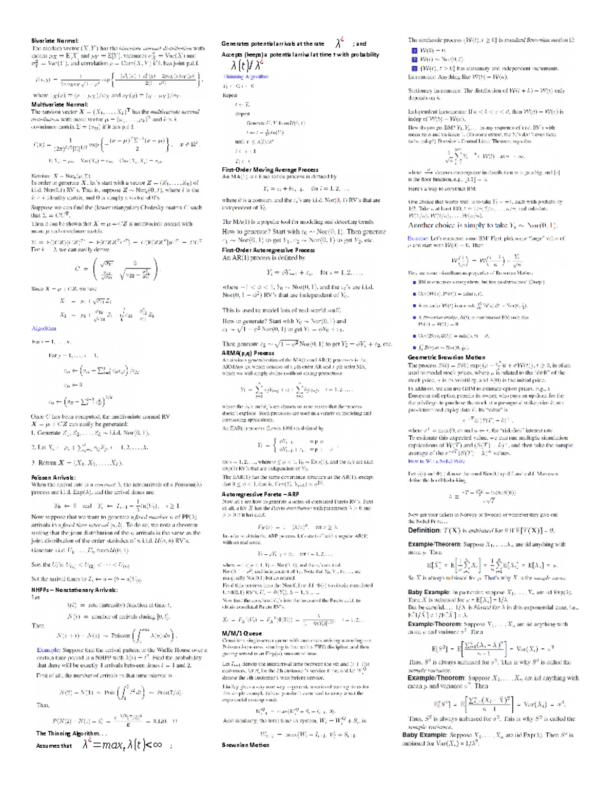 ISYE6644 Final Exam Notes: Stochastic Processes & Random Variables ...