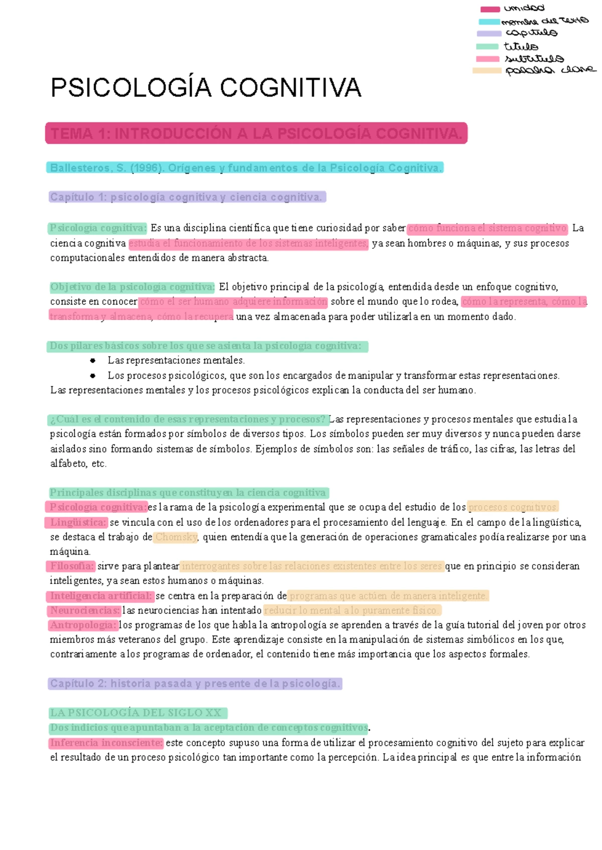 TEORICO 1: INTRODUCCION A LA PSICOLOGIA COGNITIVA Y SU PROCESAMIENTO ...