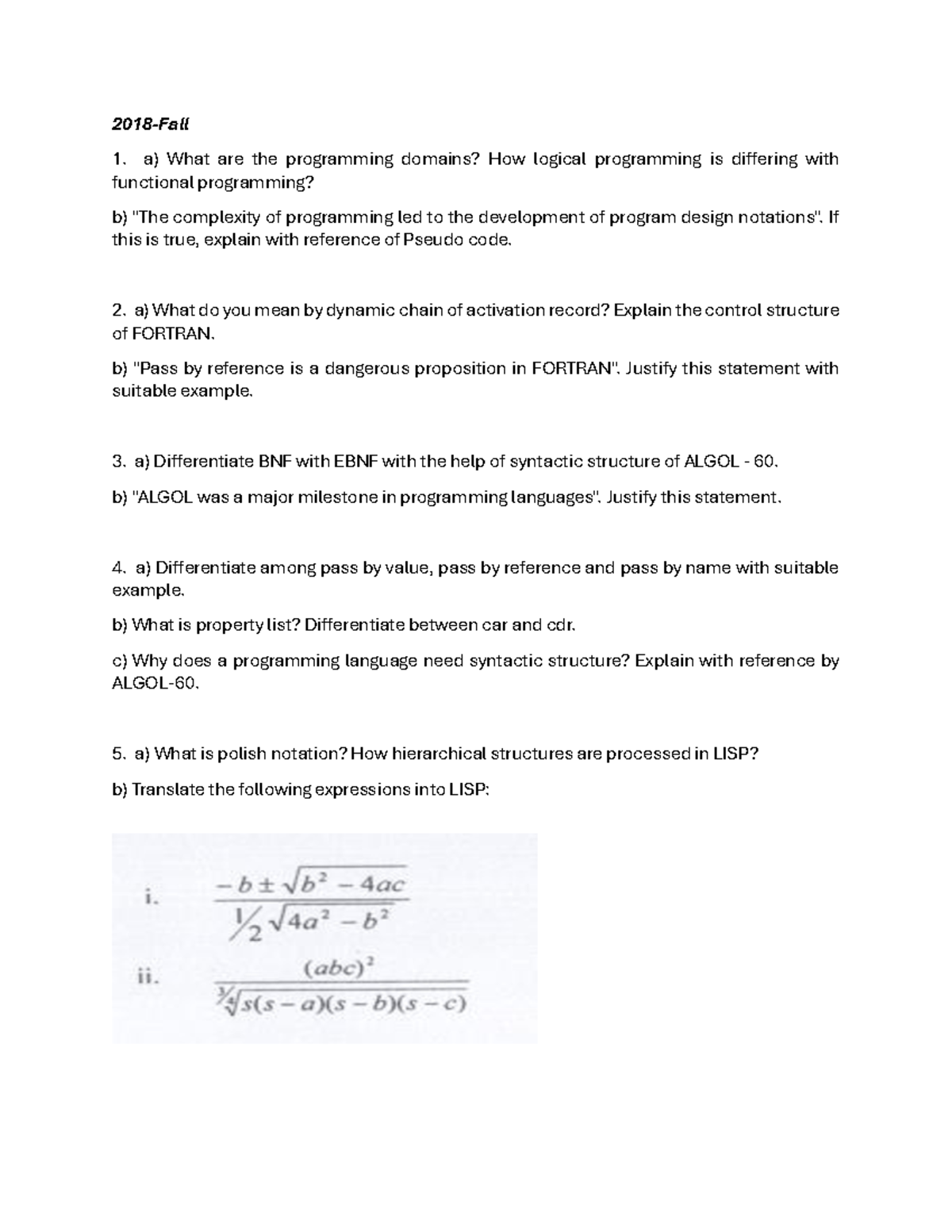 PPL-Qns - All questions - 2018 - Fall a) What are the programming ...