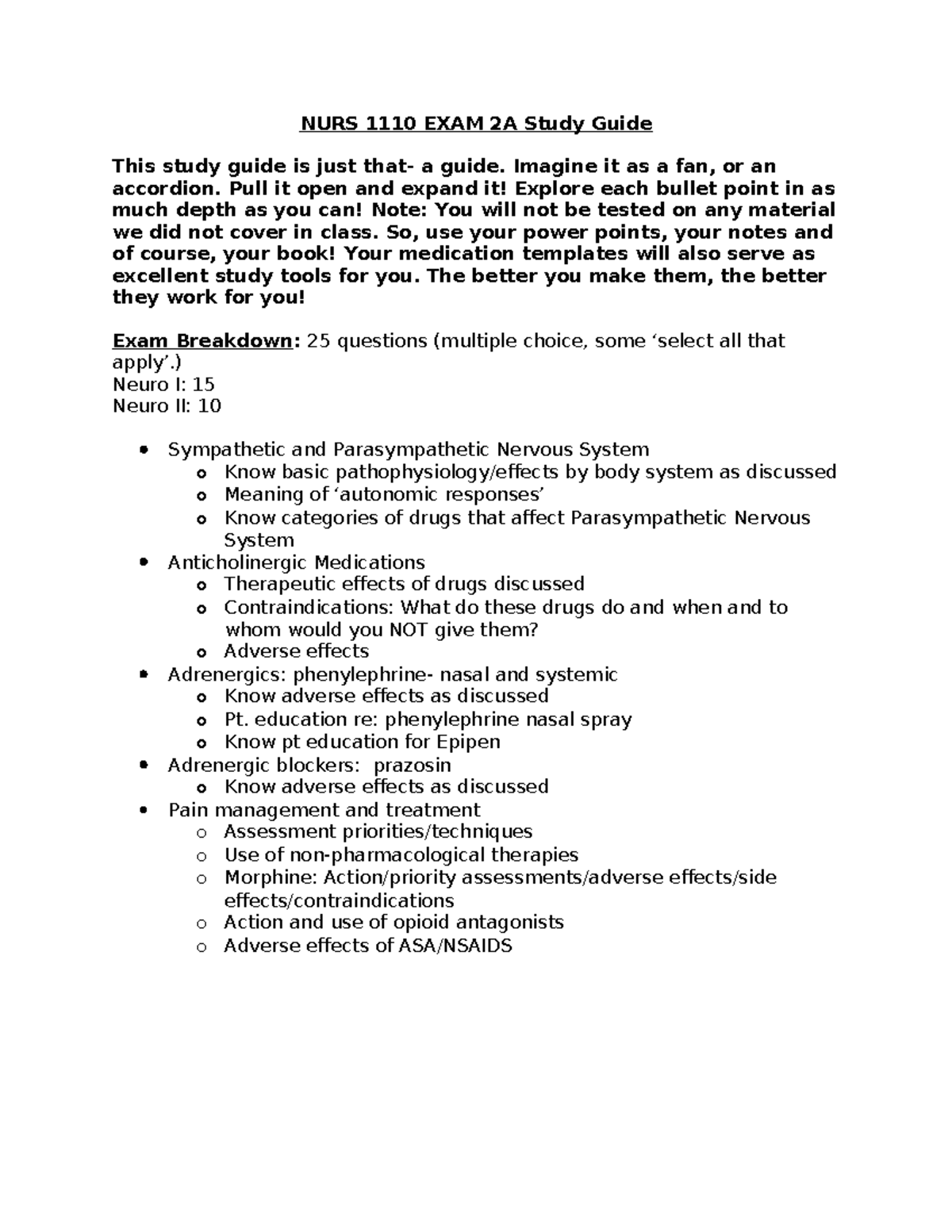 NURS 1110 Exam 2A Study Guide: Key Concepts & Review Topics - Studocu