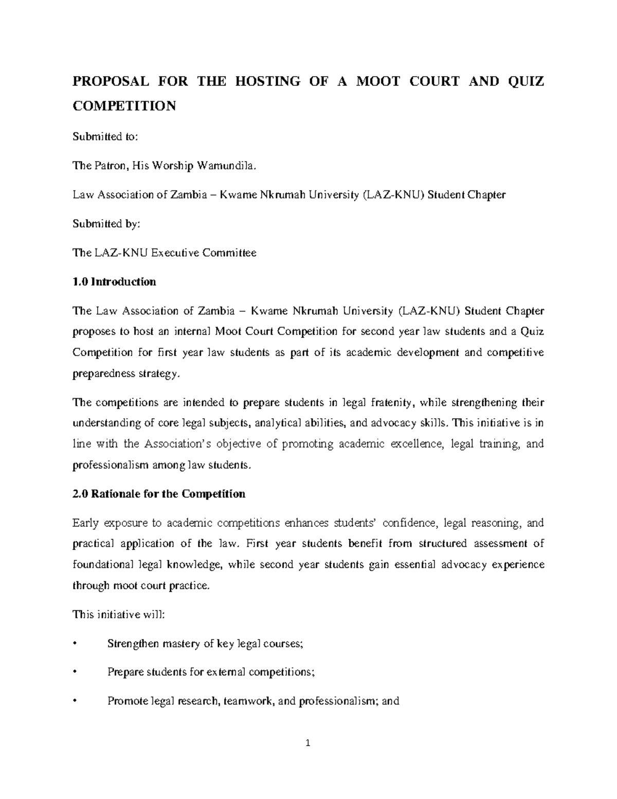 Proposal for Hosting Moot Court & Quiz Competition at KNUST - Studocu