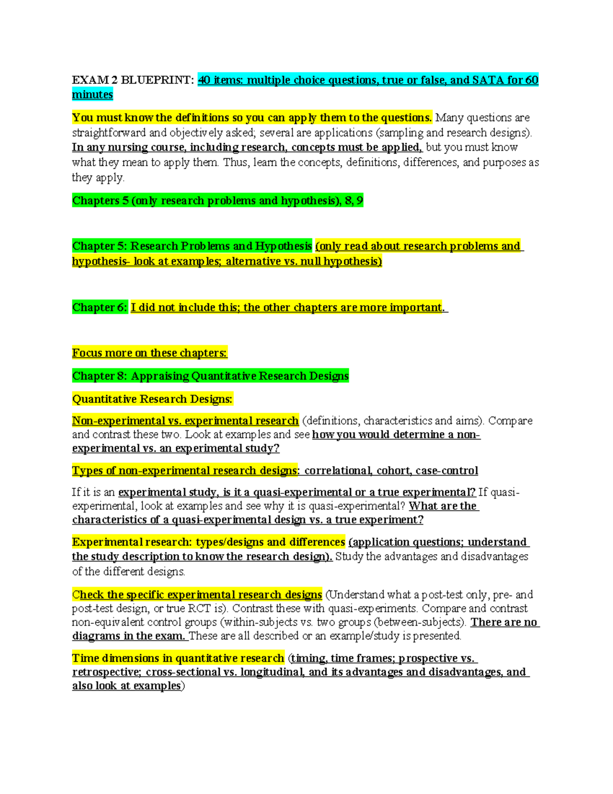 Nursing Research Exam 2 Blueprint: Key Concepts & Definitions - Studocu