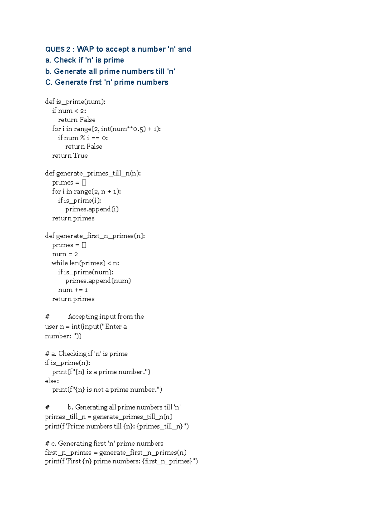 Python Codes-3: Prime Number Checker & Generator Functions - Studocu