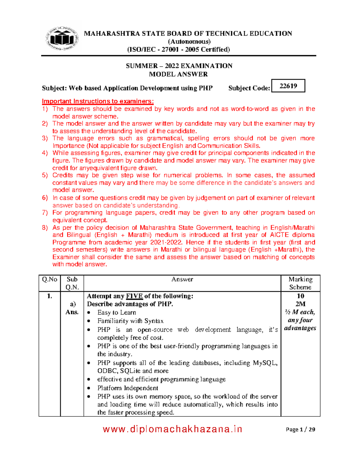 Model Ans S 22 22619 - Study hardly - (Autonomous) (ISO/IEC - 27001 ...
