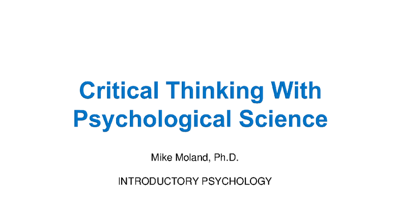 Psyc - PSYC 101: Introductory Psychology Quiz on Common Misconceptions ...