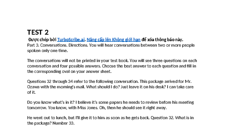 TEST 2 - Listening Comprehension Conversations and Questions - Studocu