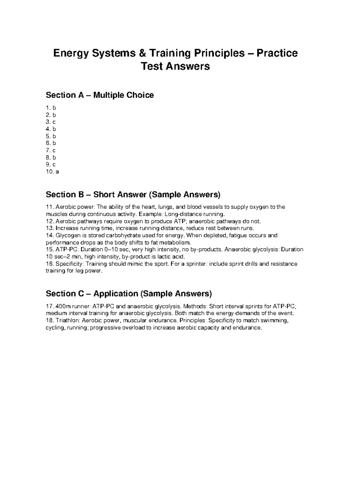 Energy Systems Training Principles Practice Test Answers - Studocu