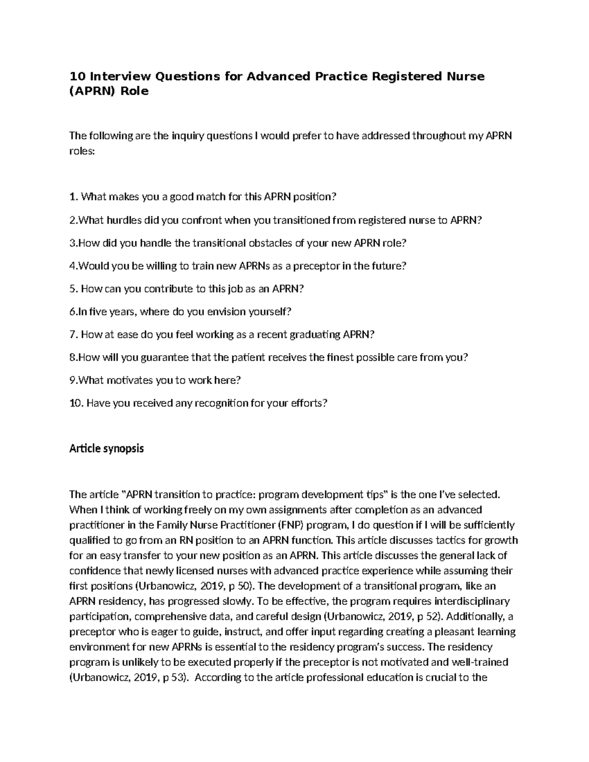 10 Essential Interview Questions for APRN Roles and Transition Tips ...