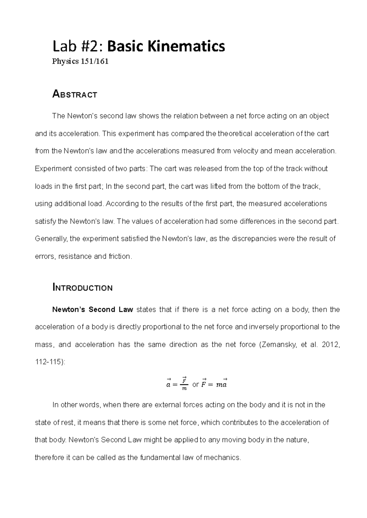 Lab #2: Basic Kinematics - PHYS 161 Experiment Analysis - Studocu