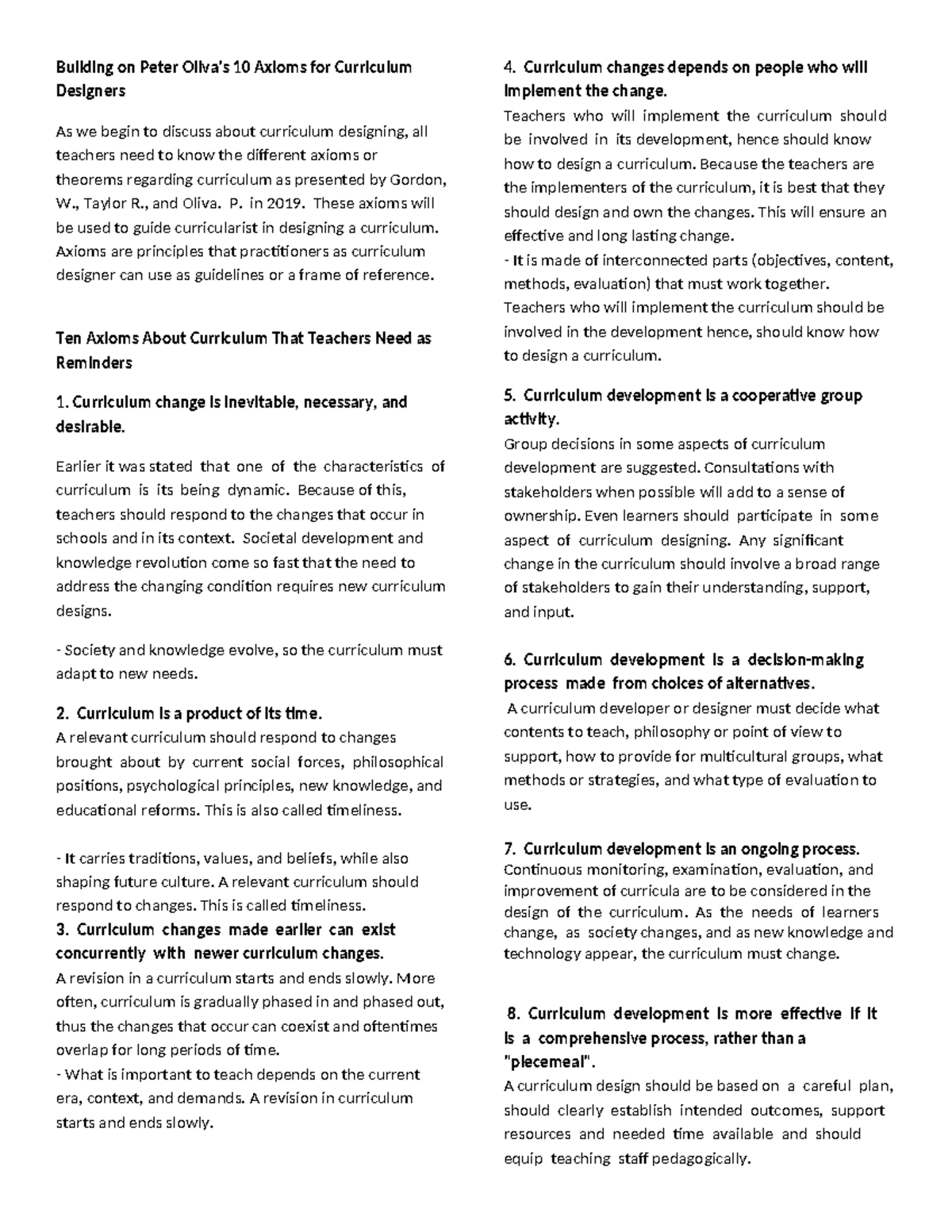 Building on Peter's 10 Axioms for Curriculum Designers (EDU 101) - Studocu