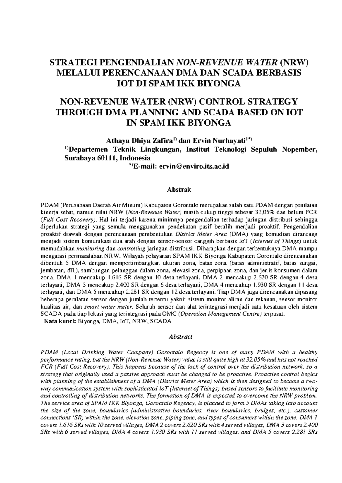 Strategi Pengendalian NRW Melalui DMA dan SCADA Berbasis IoT di SPAM ...