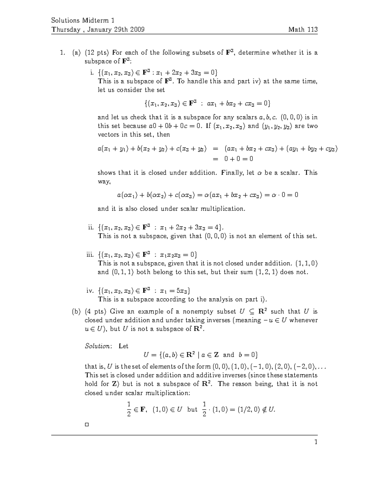 Midterm Solutions Math 113 - January 29, 2009 - Studocu