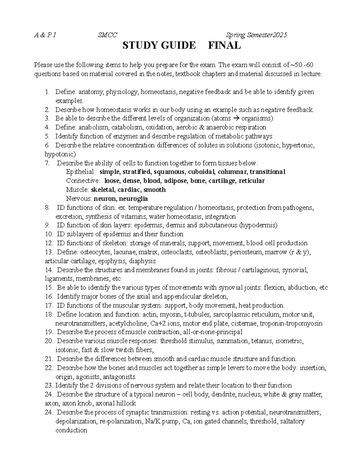 Anatomy & Physiology 1 Exam 3 Review Notes and Key Concepts - Studocu