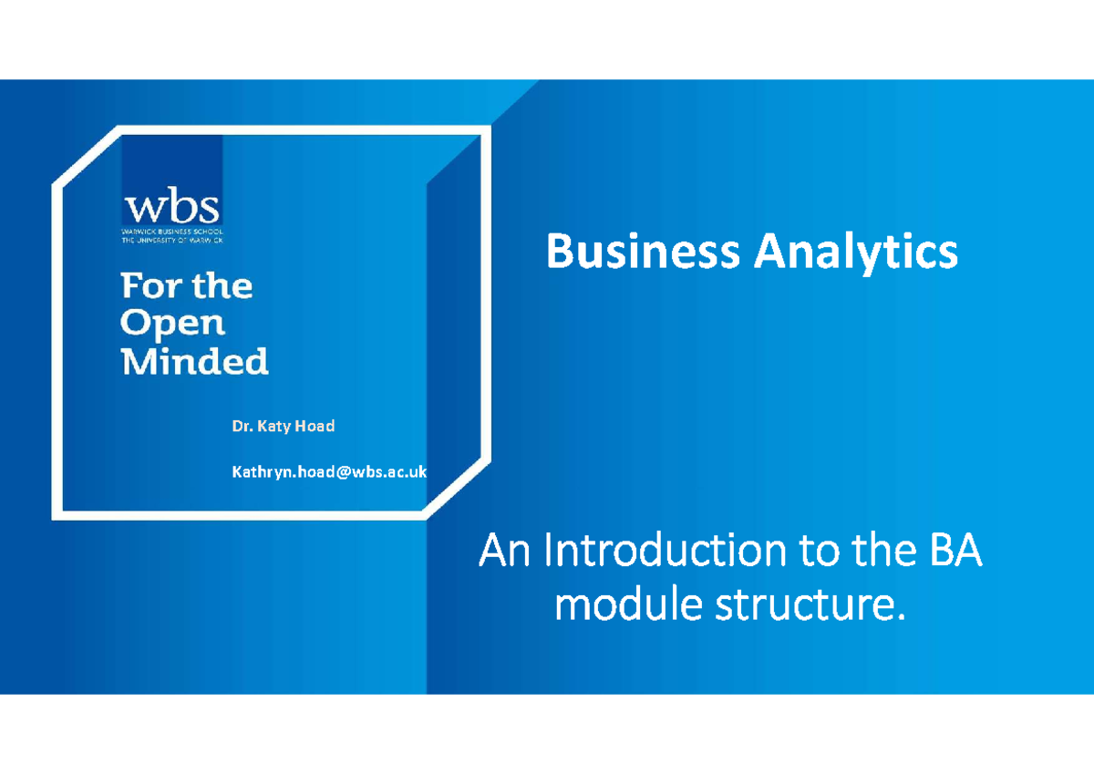 Business Analytics BA Module Structure Overview 2026 - Studocu