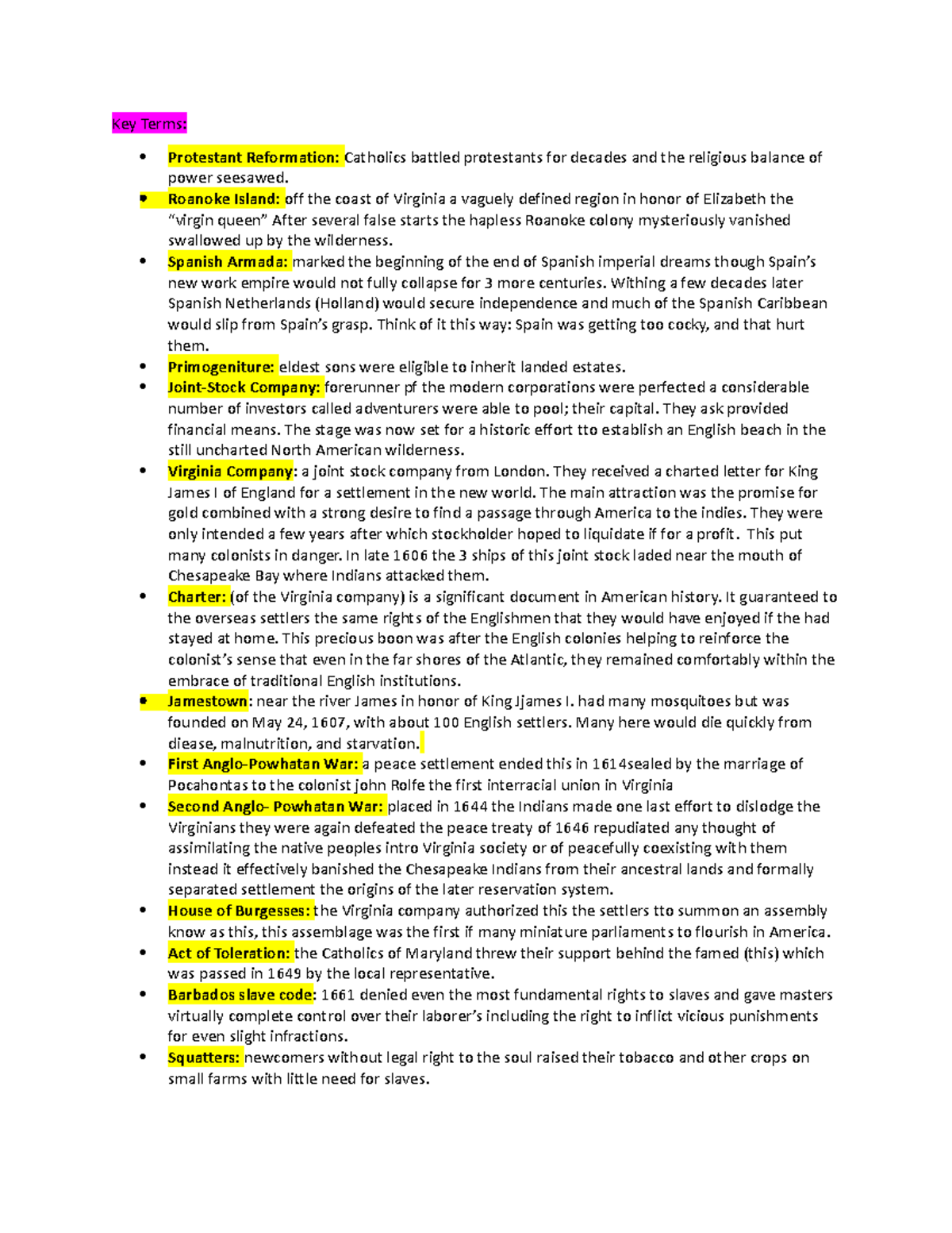 RN CH 2 AP - Key Terms and Thinkers of Early Colonial America - Studocu