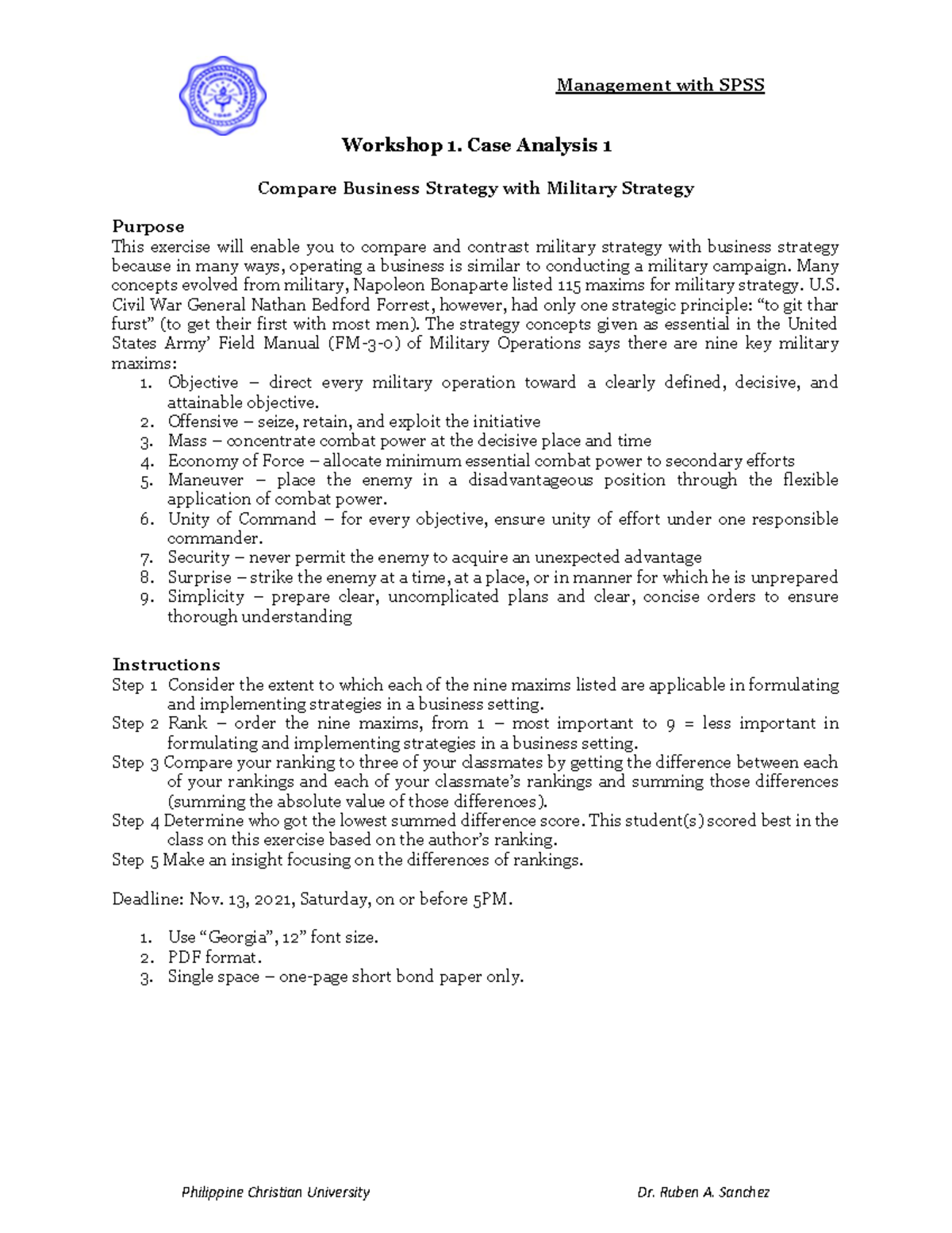 PCU MGT Workshop 1: Business vs Military Strategy Case Analysis - Studocu