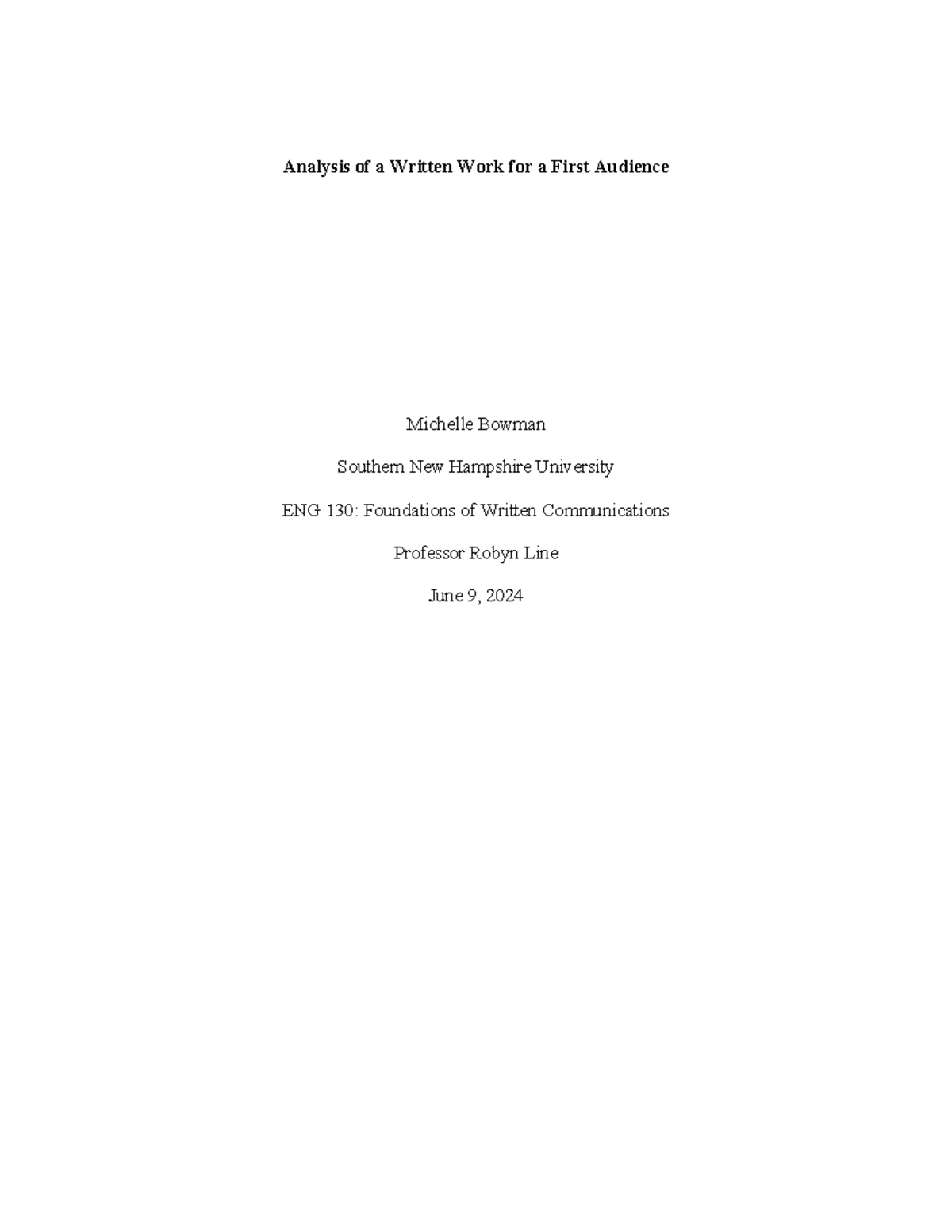 Analysis of a Written Work for a First Audience - Incorporating daily ...