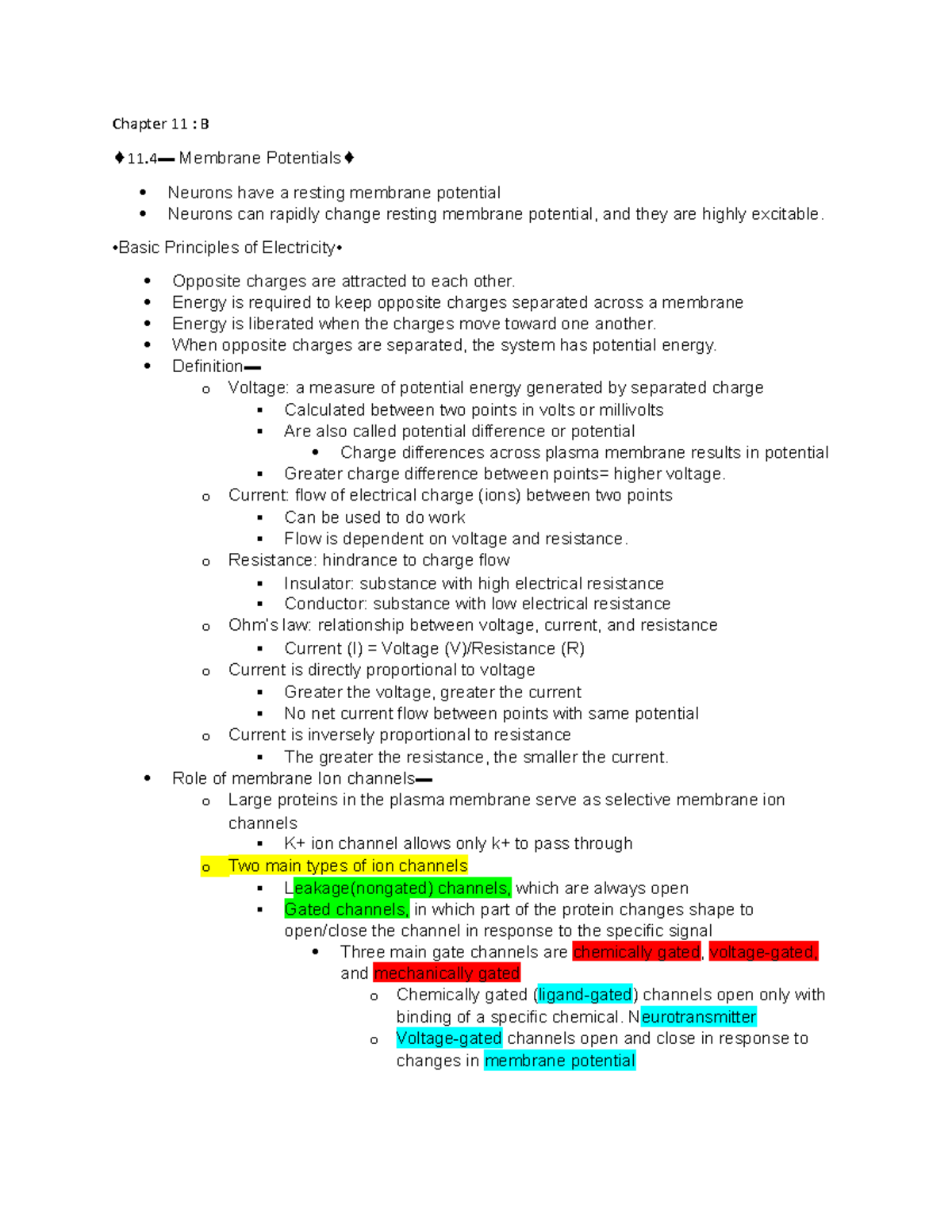 Chapter 11: Nervous System Overview and Membrane Potentials - Studocu