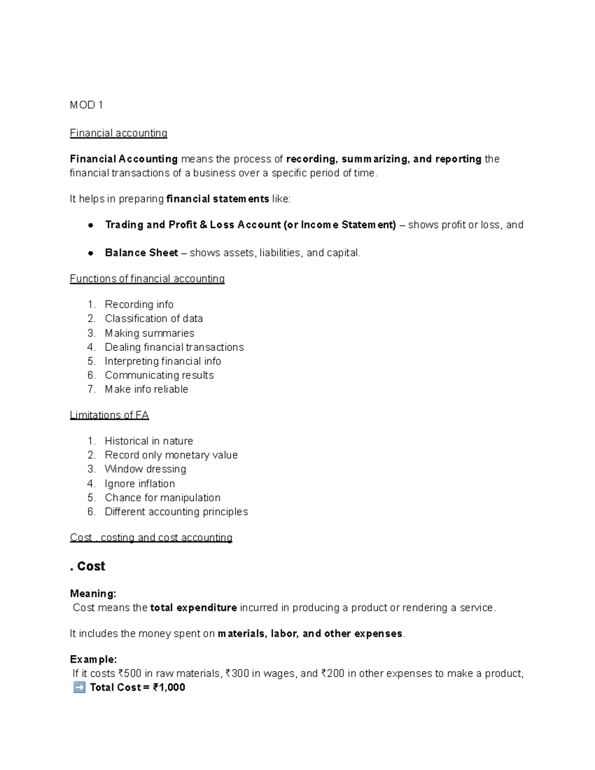 MA - Management Accounting Notes: Financial & Cost Analysis - Studocu