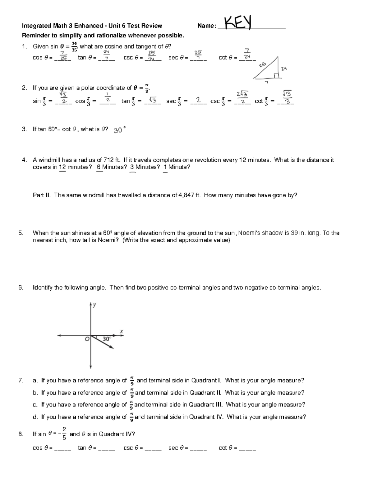 Int 3E Unit 6 Test Review: Trigonometry & Applications - Studocu