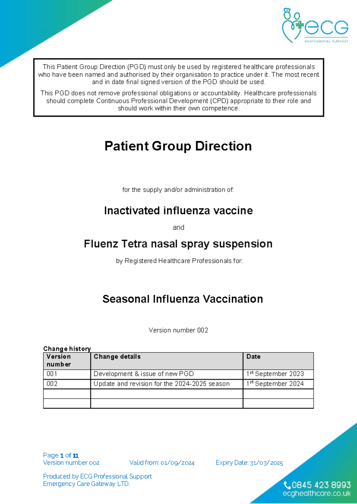 Patient Group Direction (PGD) for Seasonal Influenza Vaccination 2024 ...