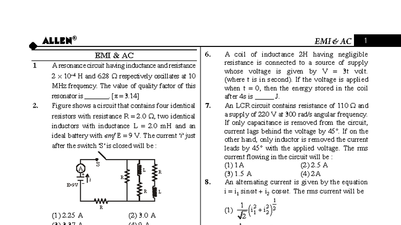 EMI AC - Comprehensive Study Notes and Solutions - Studocu