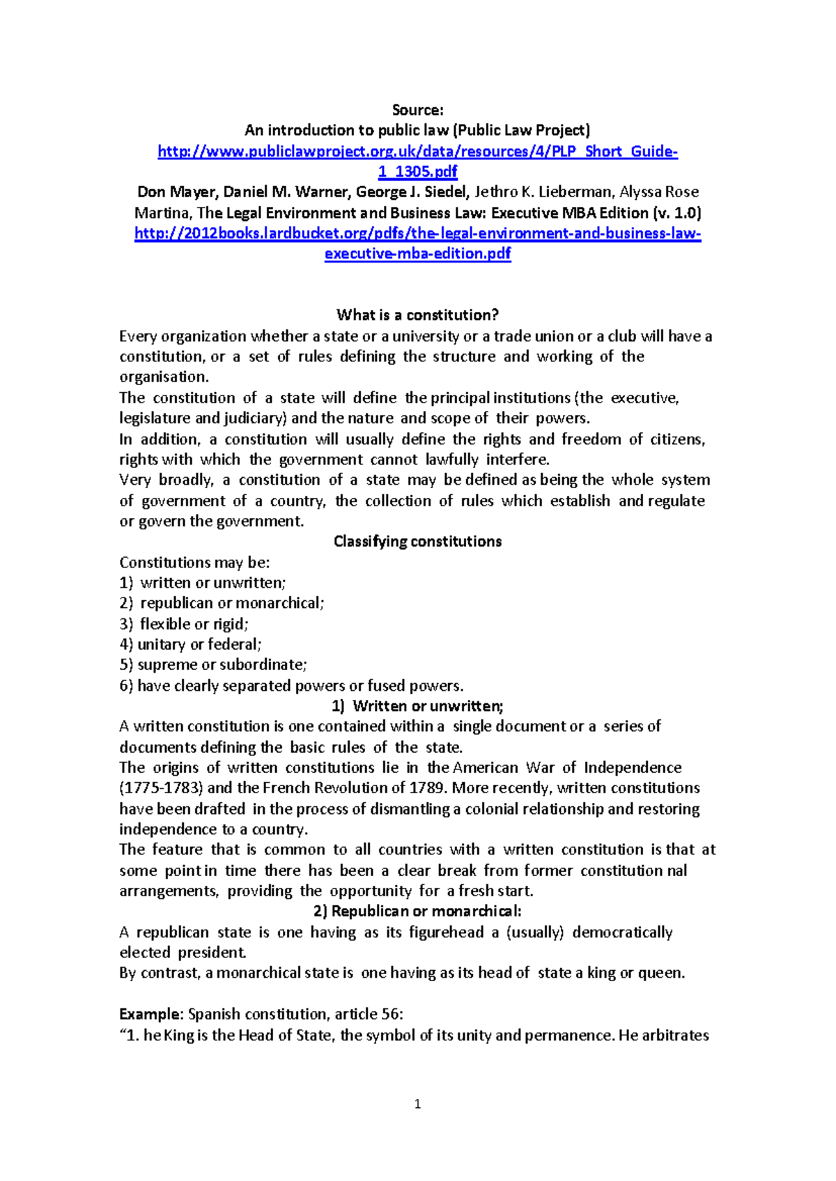 What is a constitution - 1 Source: An introduction to public law ...