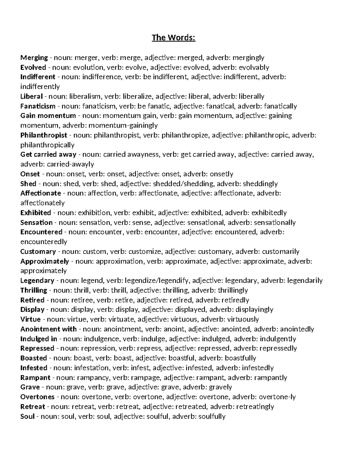 Siep8 - Vocabulary and its part of speech - The Words: Merging - noun ...