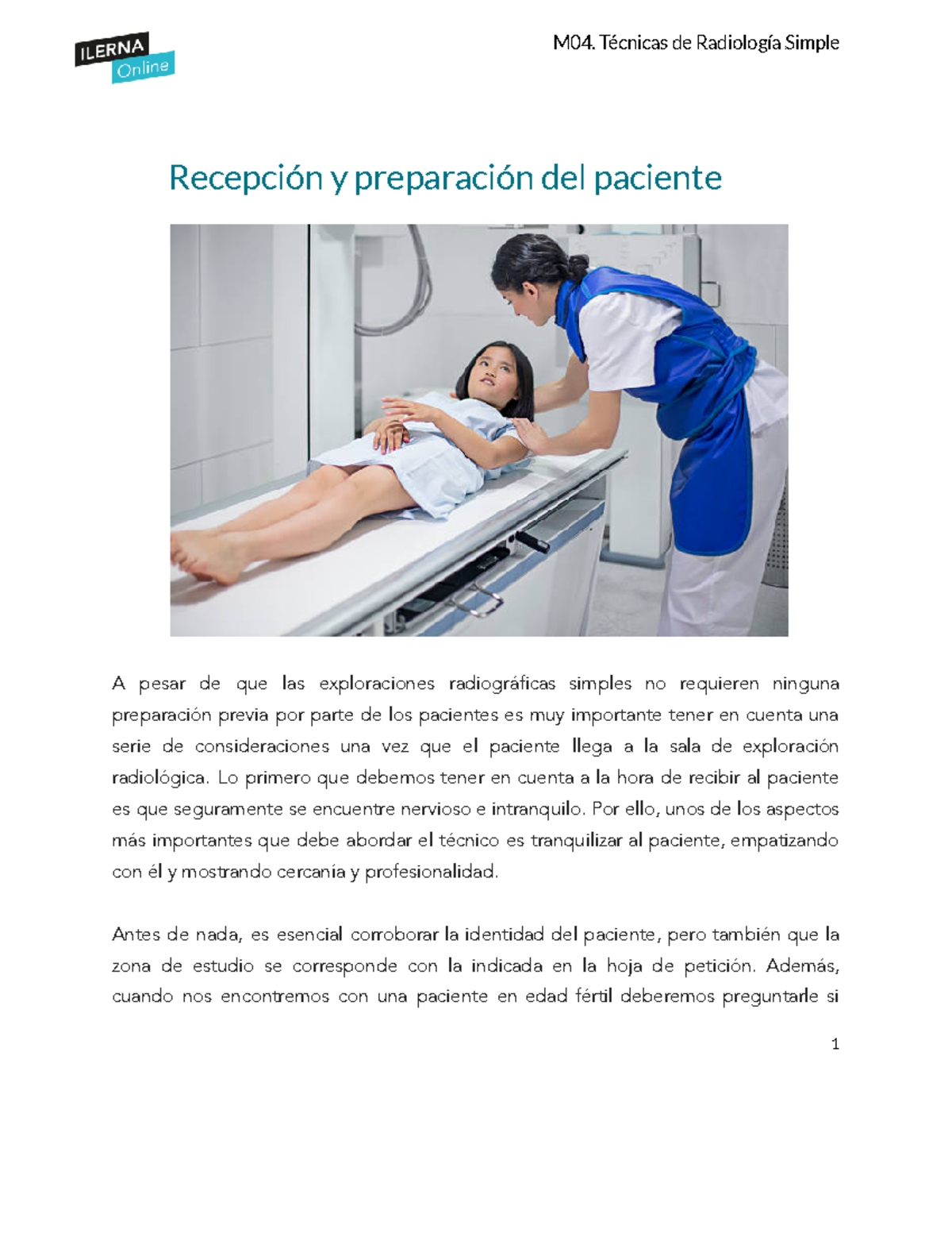 M04. Recepción y Preparación del Paciente en Radiología Simple - Studocu