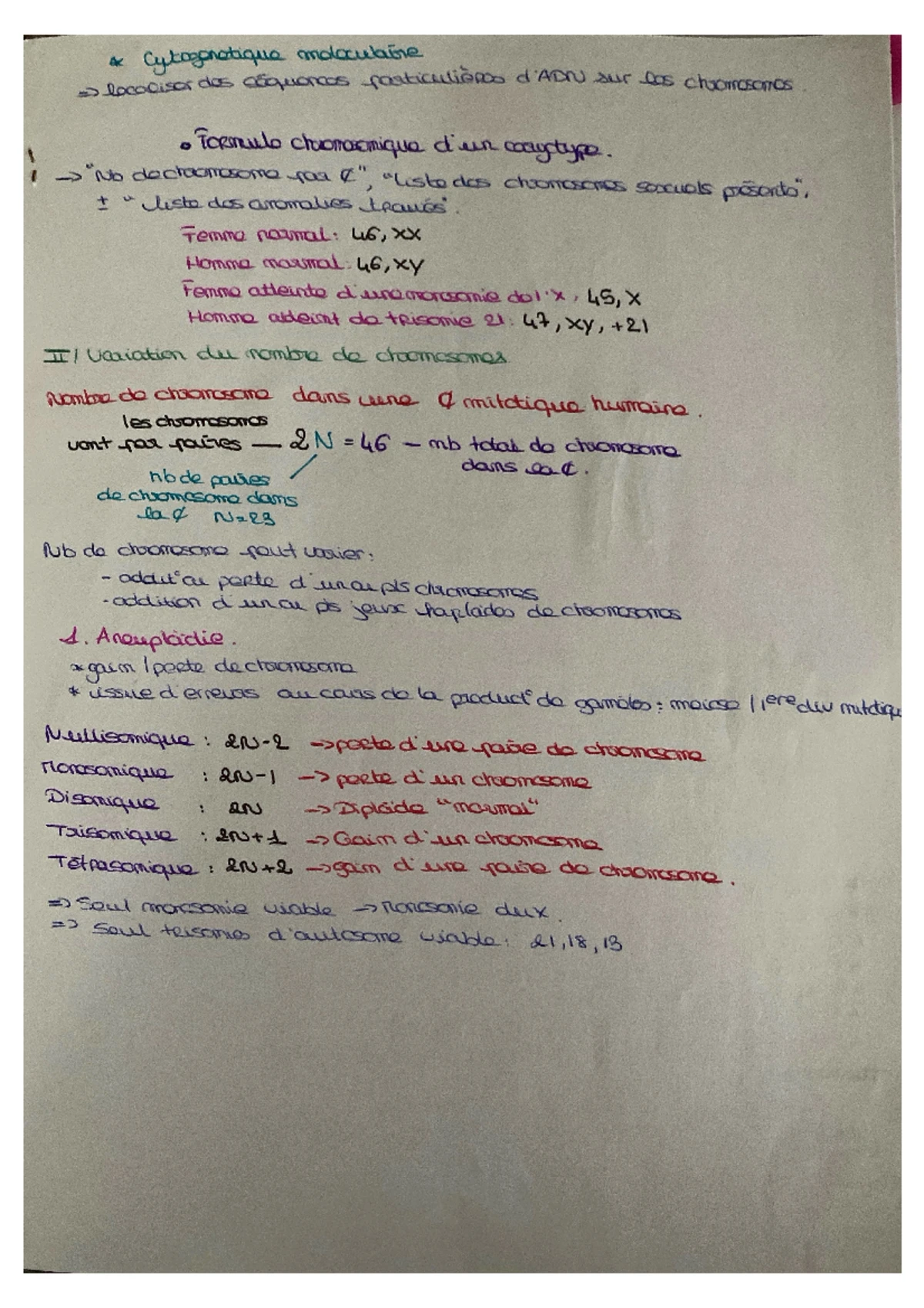 Fiche de revision génétique 2 - Génétique 2 - Université Paris-Est ...