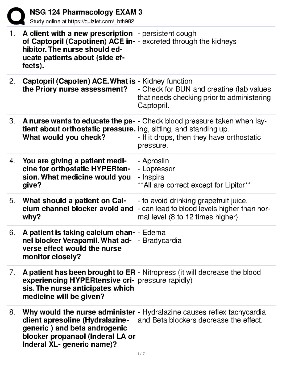 Nursing E3 Study Notes: Key Medication Considerations and Interventions ...