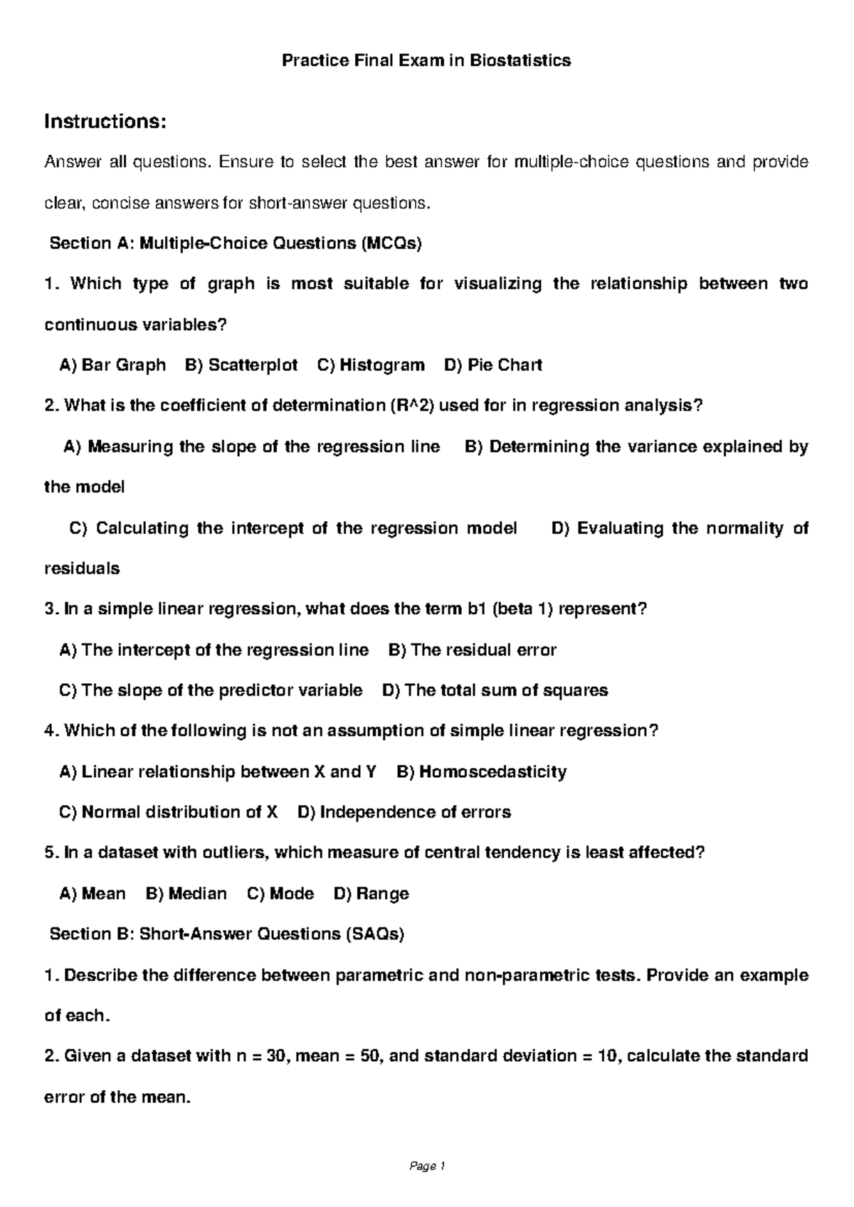 Biostatistics Practice Final Exam v2: Key Concepts and Questions - Studocu