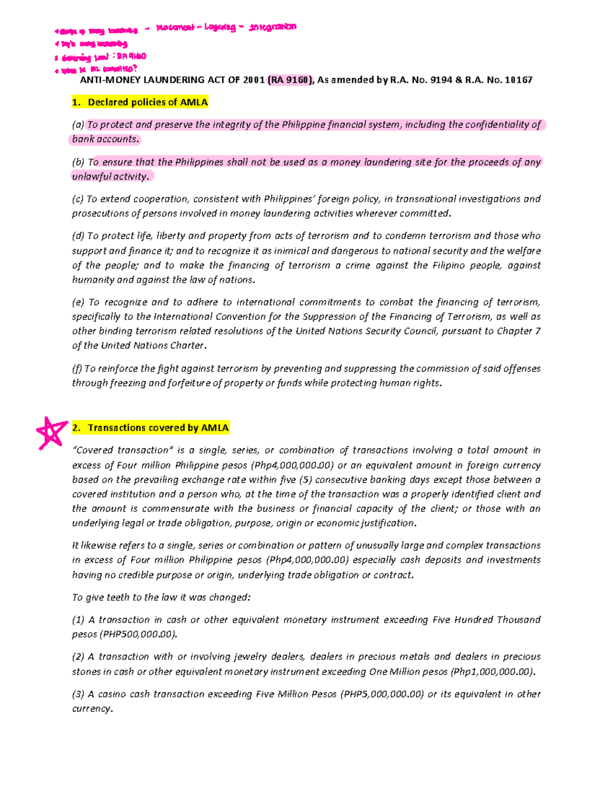 AMLA 9160 - Key Takeaways & Insights on Anti-Money Laundering Act - Studocu
