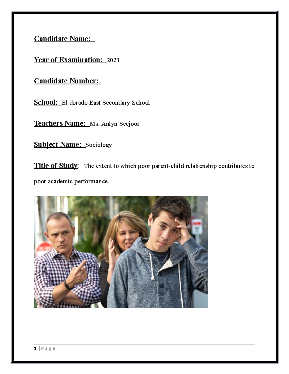 Sociology IA: Poor Parent-Child Relationships & Academic Performance - Document Preview