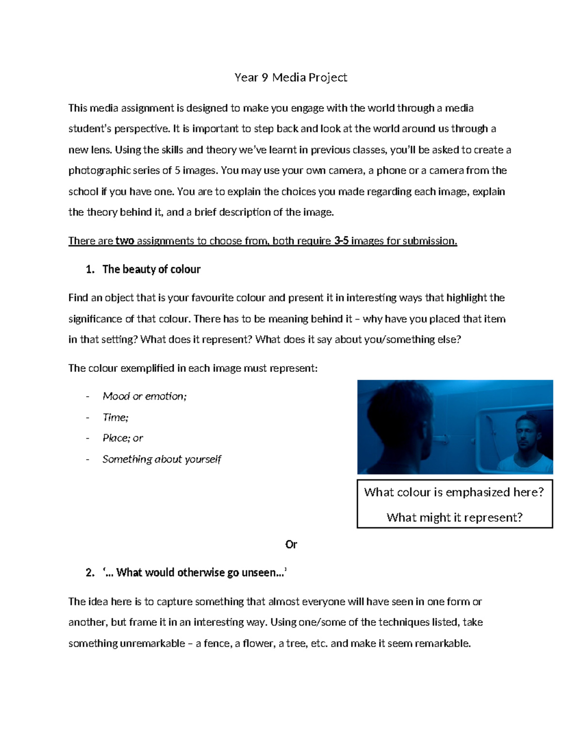 Year 9 Media Assessment: Photography Project Guidelines - Studocu