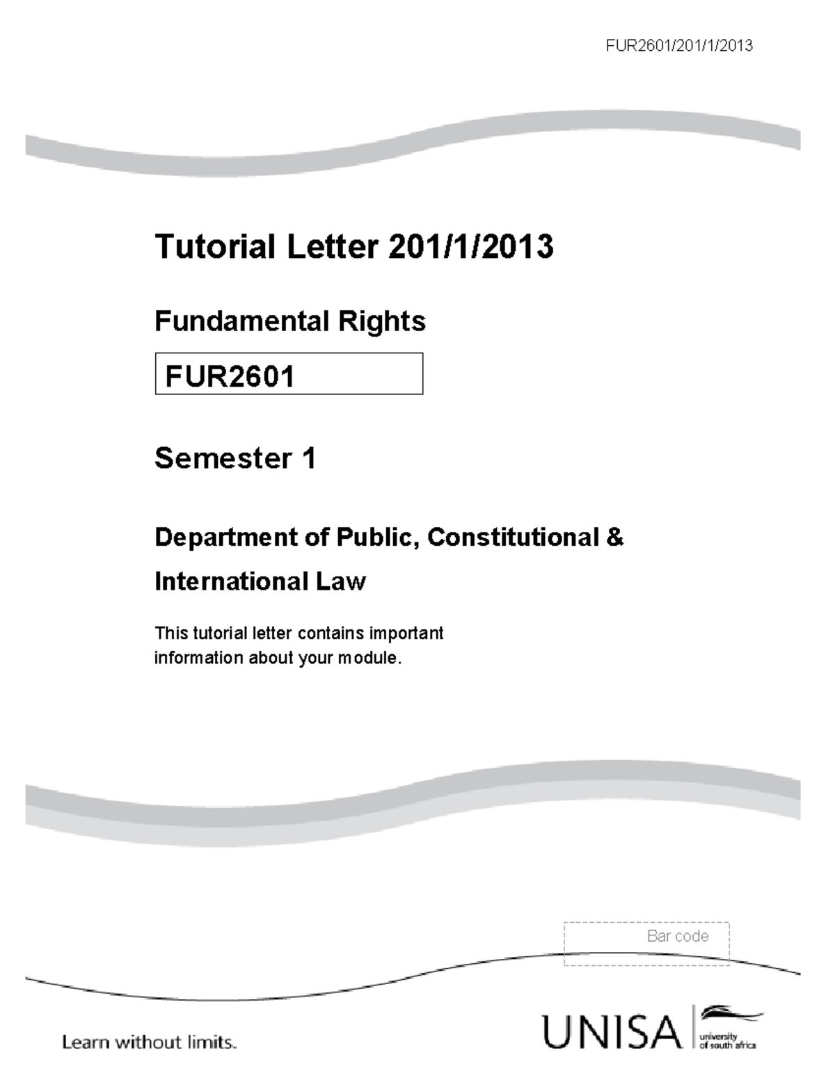 201 2013 fur - FUR2601 - FUR2601/201/1/ Tutorial Letter 201/1 ...