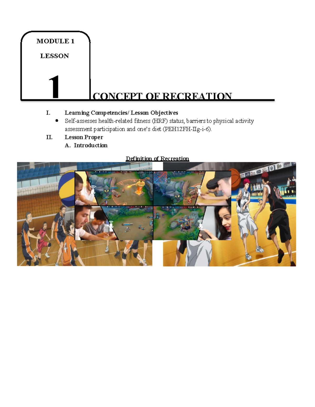 PE 4 M1 W1 - Concept of Recreation and Its Benefits for SHS Students ...