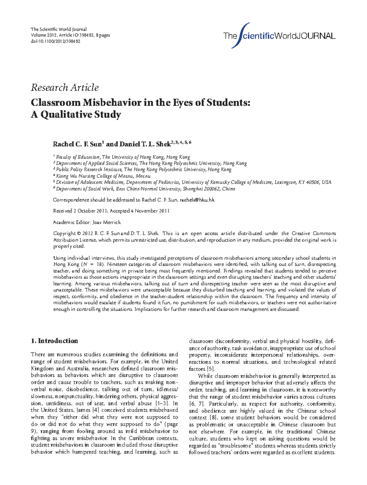 Classroom Misbehavior: Student Perspectives on Disruptive Behaviors ...