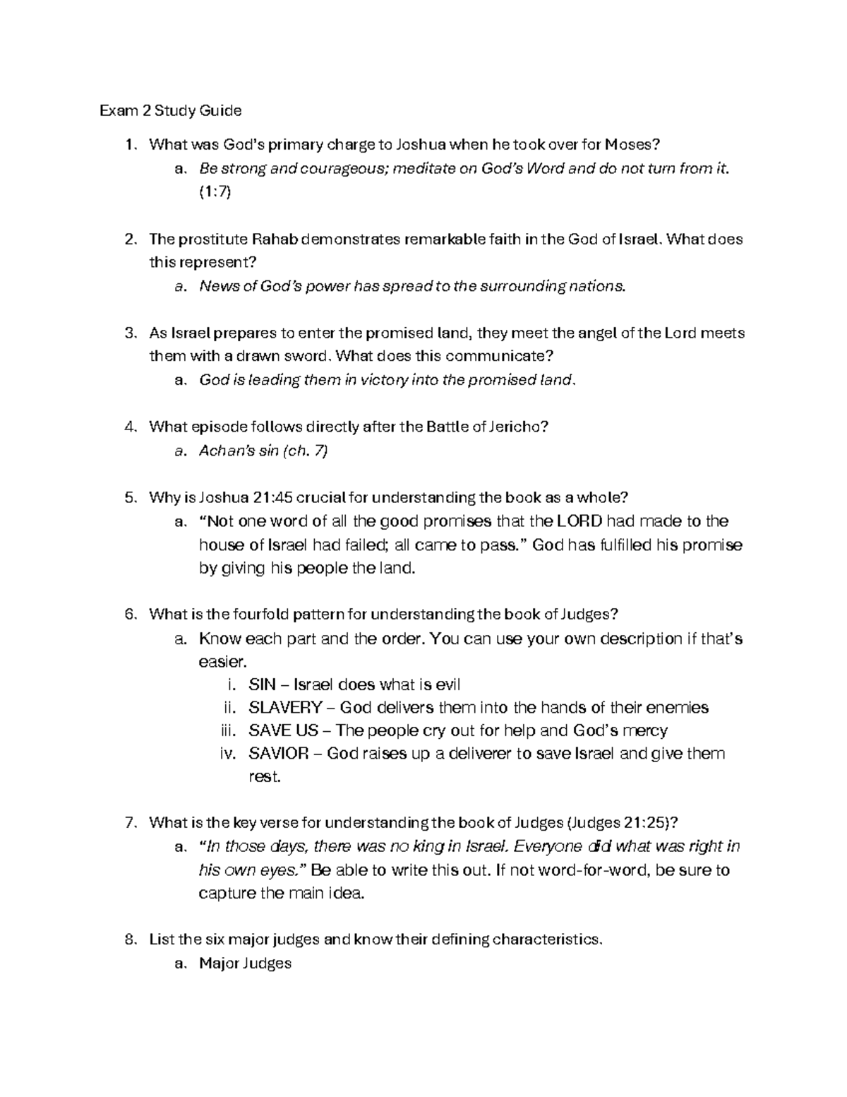 Final Exam Study Guide for Course 67C9D640: Joshua to Kings - Studocu