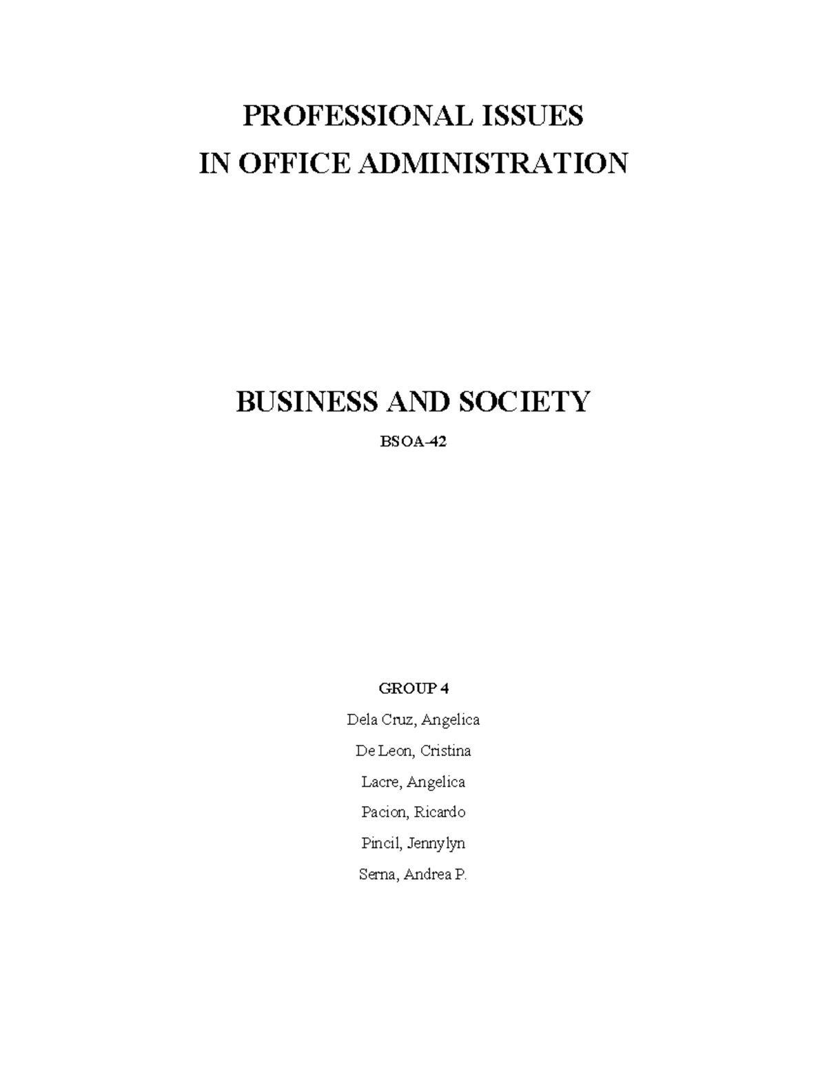 Professional Issues in Office Admin: Business & Society Overview (BSOA ...