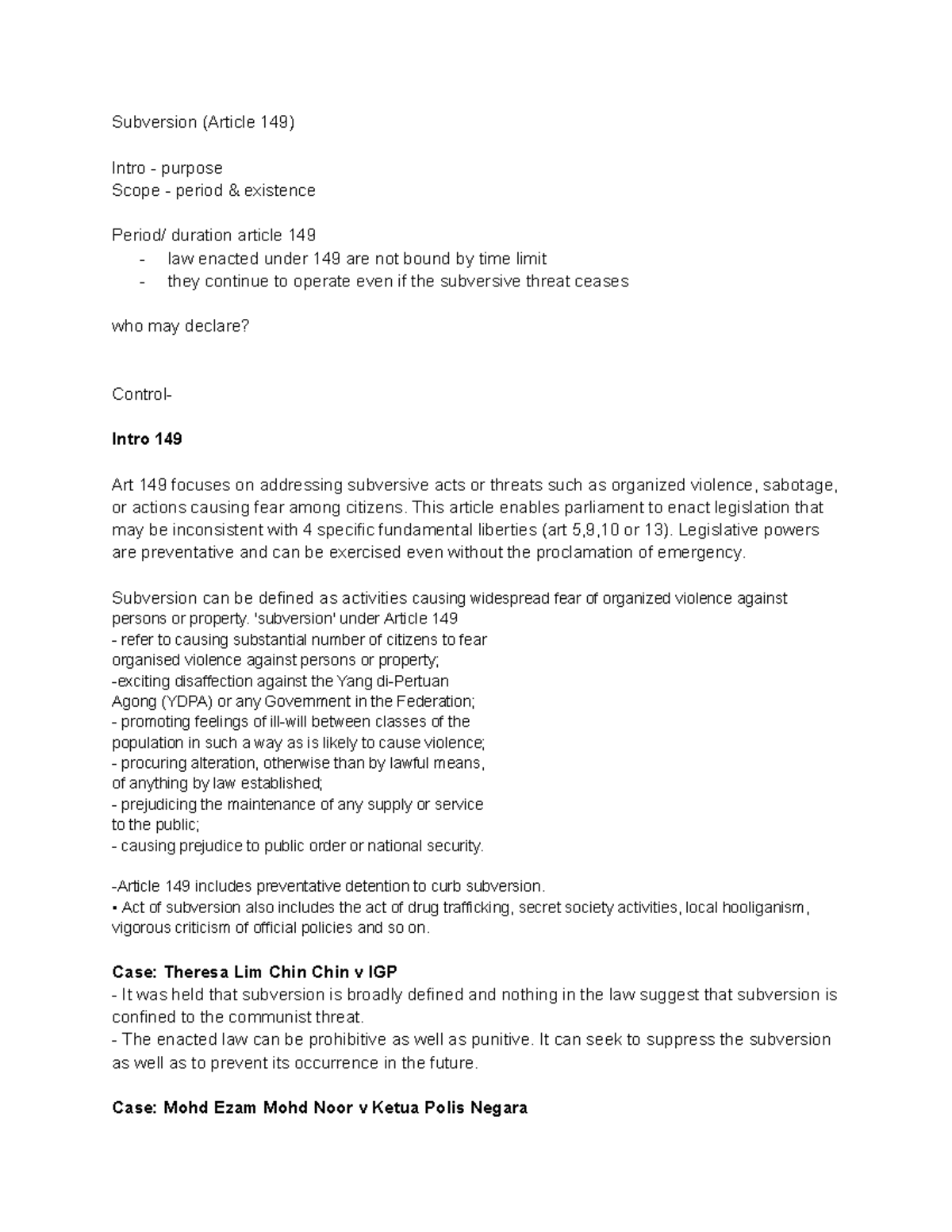 Consti 2 - notes on subversion - Subversion (Article 149) Intro ...