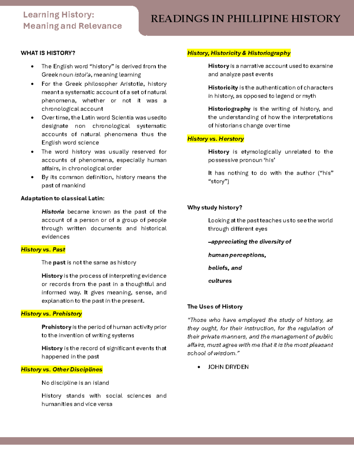 READINGS IN PHILIPPINE HISTORY: Understanding the Nature of History ...