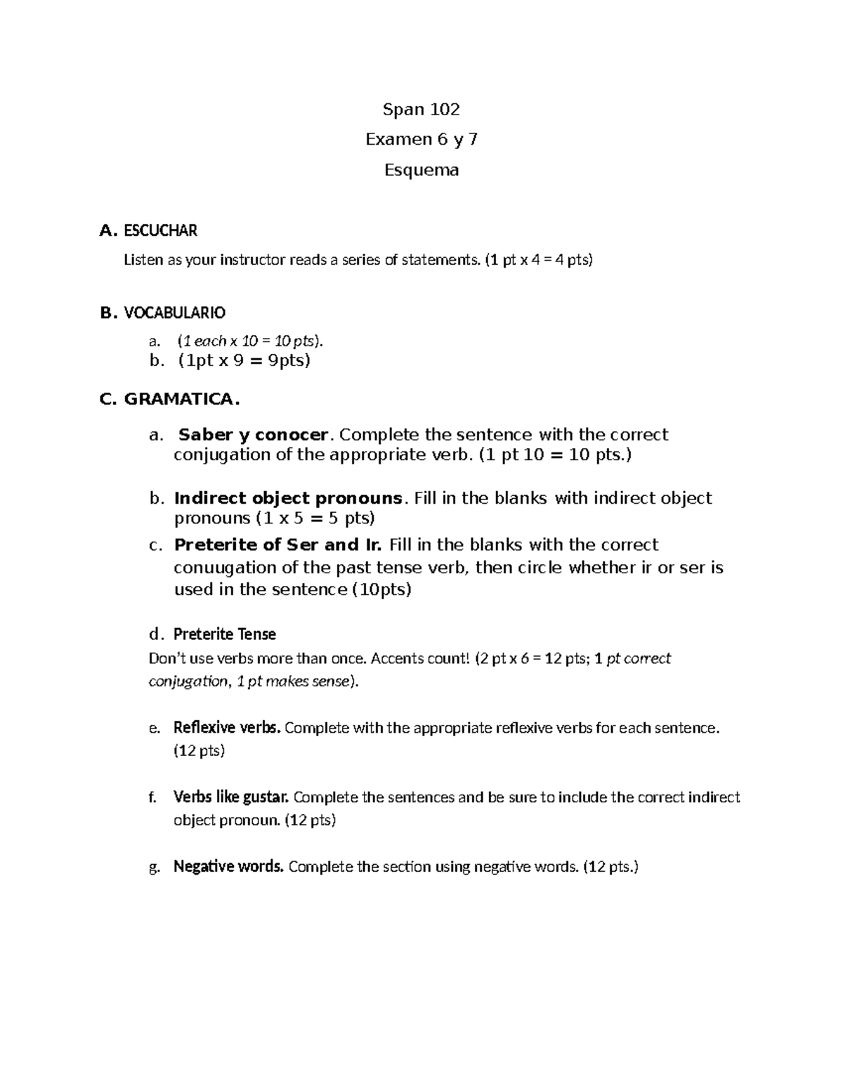 Span 102 Examen Final: Gramática y Vocabulario (07503638) - Studocu