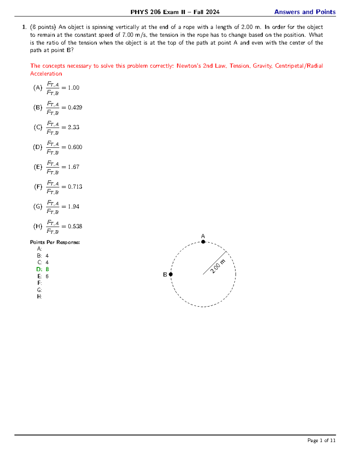 PHYS 206 Exam II Fall 2024 Answer Key and Solutions - Studocu