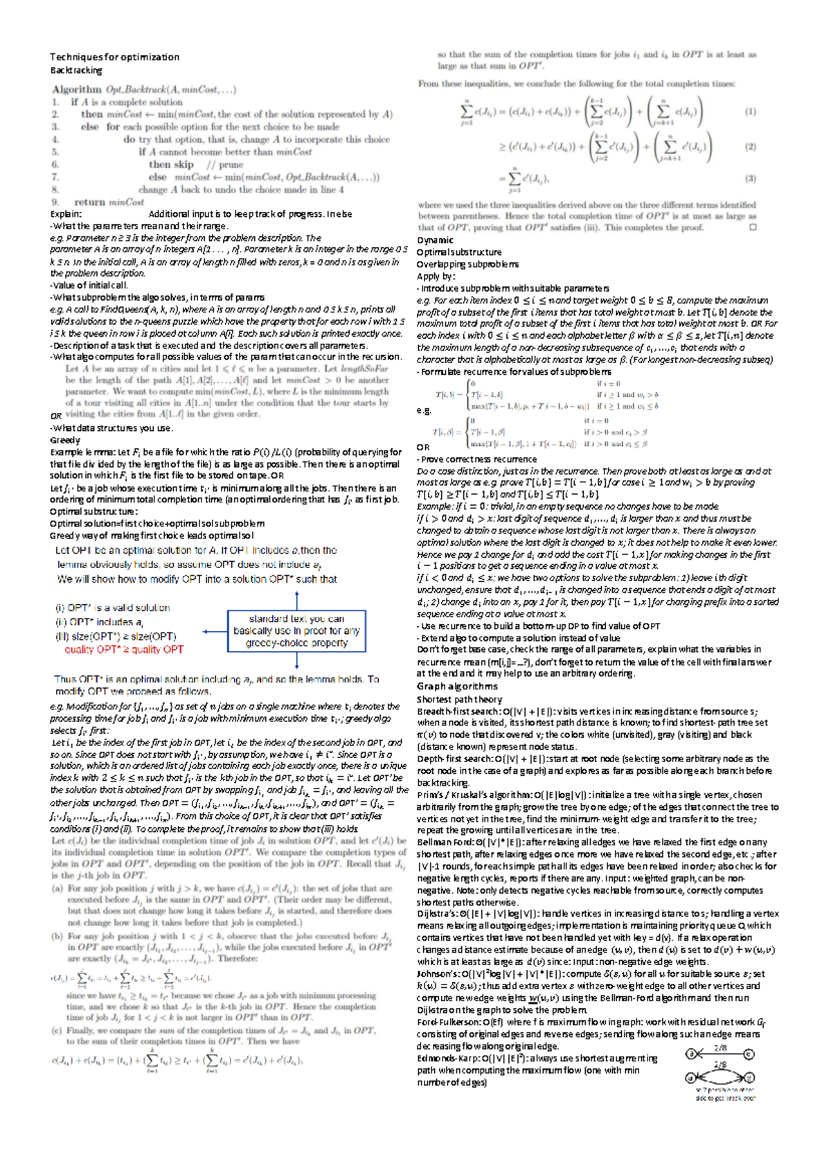 Optimization Techniques Cheatsheet for Final Exam (CS101) - Studeersnel