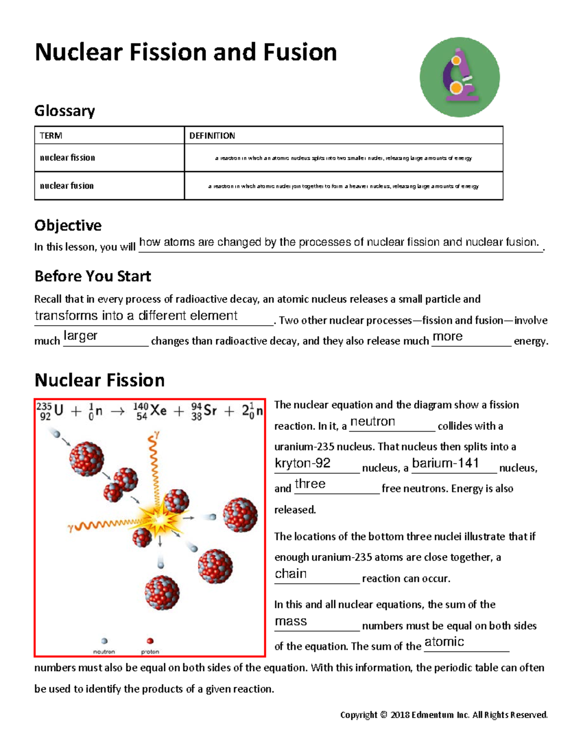 Nuclear Fission and Fusion Study Guide - 8.1 Answer Key - Studocu
