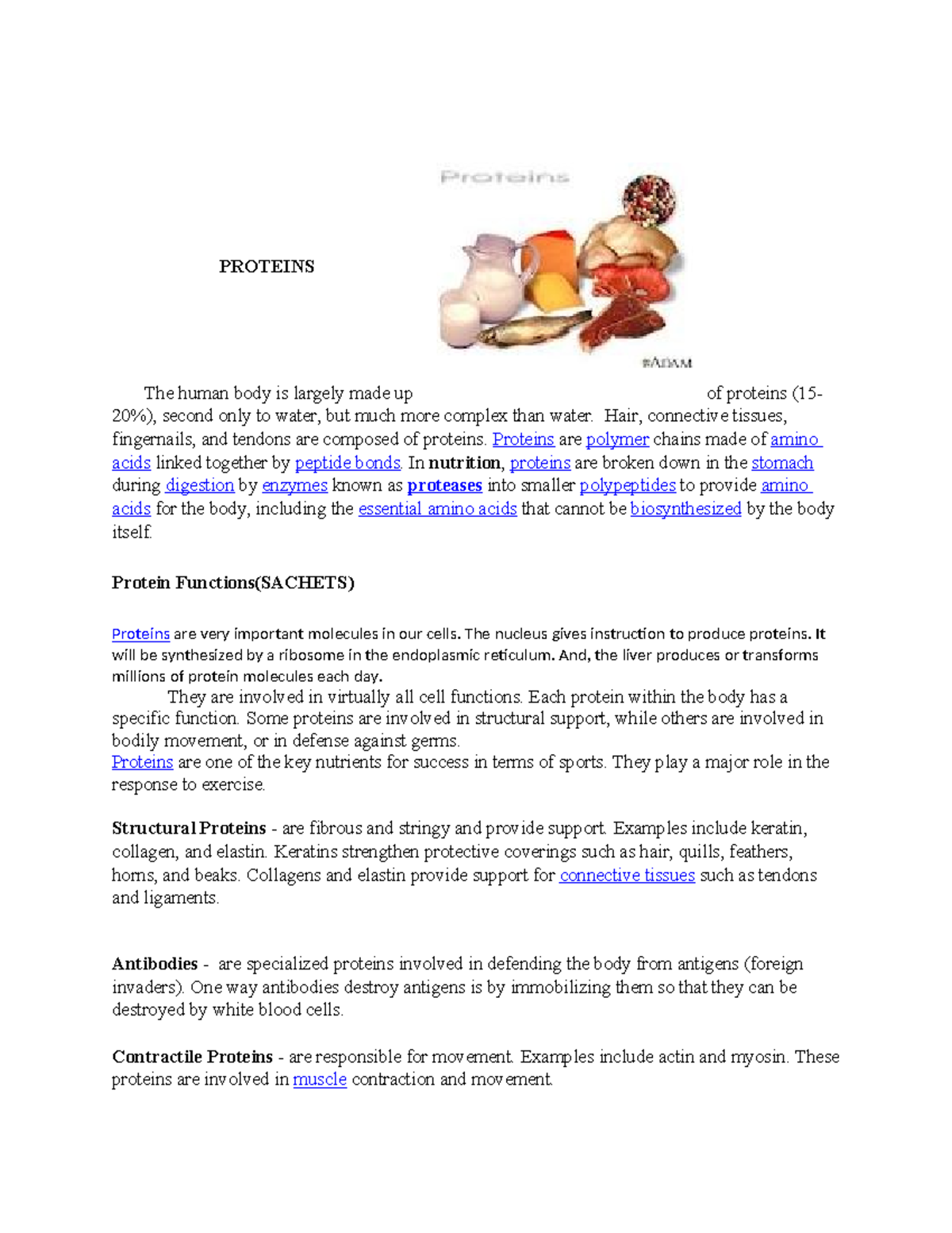 Proteins: Essential Functions and Sources (BIO101 Lecture) - Studocu